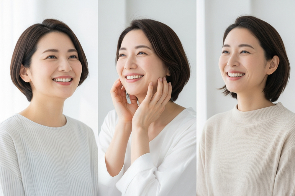 微笑んでいる女性が3人横並びのカットで写っている画像。